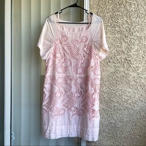 Pink lace silk fabric with flowers  embroidery lace hollow pink dress | Sz: M